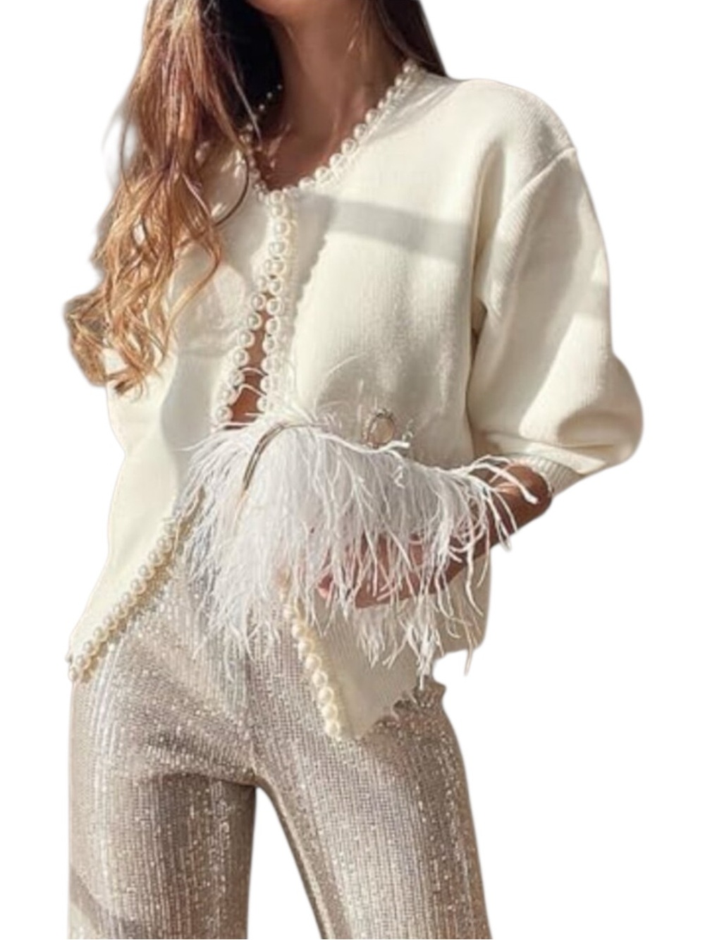 Commense Pearl Embellished Cardigan Long Sleeve Knit Sweater NWT